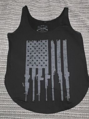 Grunt Style Black Tank with Grey Rifle Flag Graphic